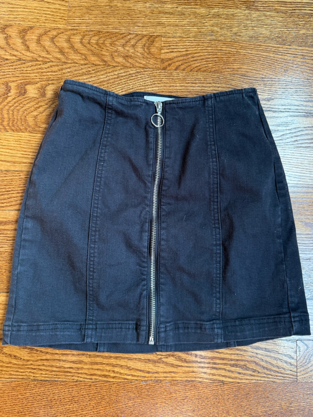 Black Denim Mini Skirt Zip Front Size 24 / XS